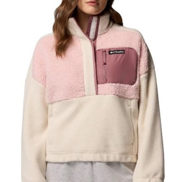 Columbia Lodge Sherpa Pullover in Chalk Dusty Pink NWT - Picture 1 of 5